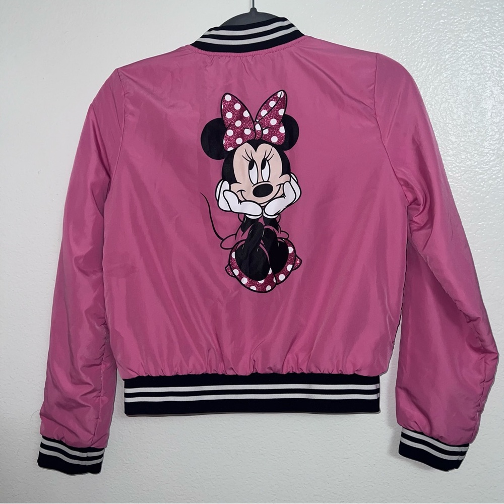 Disney Girls Minnie Mouse Reversible Bomber Jacket - Pink - Picture 4 of 6